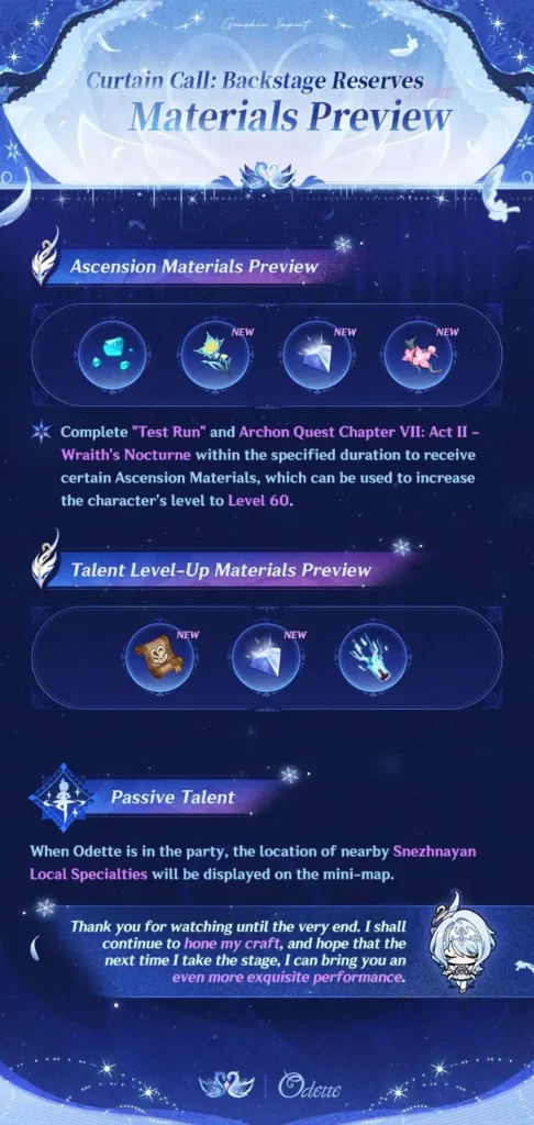 Odette ascension and talent materials preview Genshin Impact
